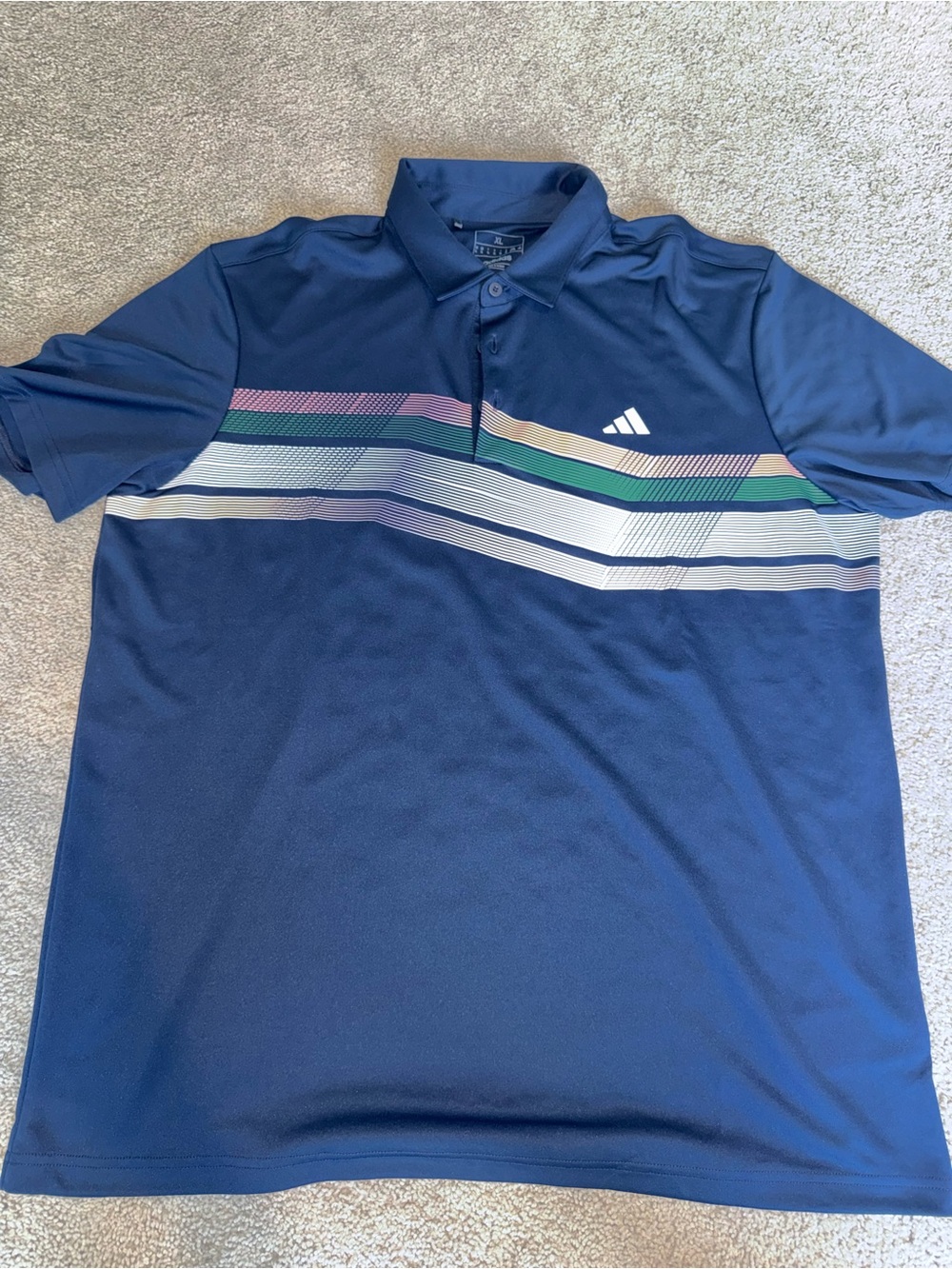 adidas Navy Polo with Multicolor Chest Stripes and Logo